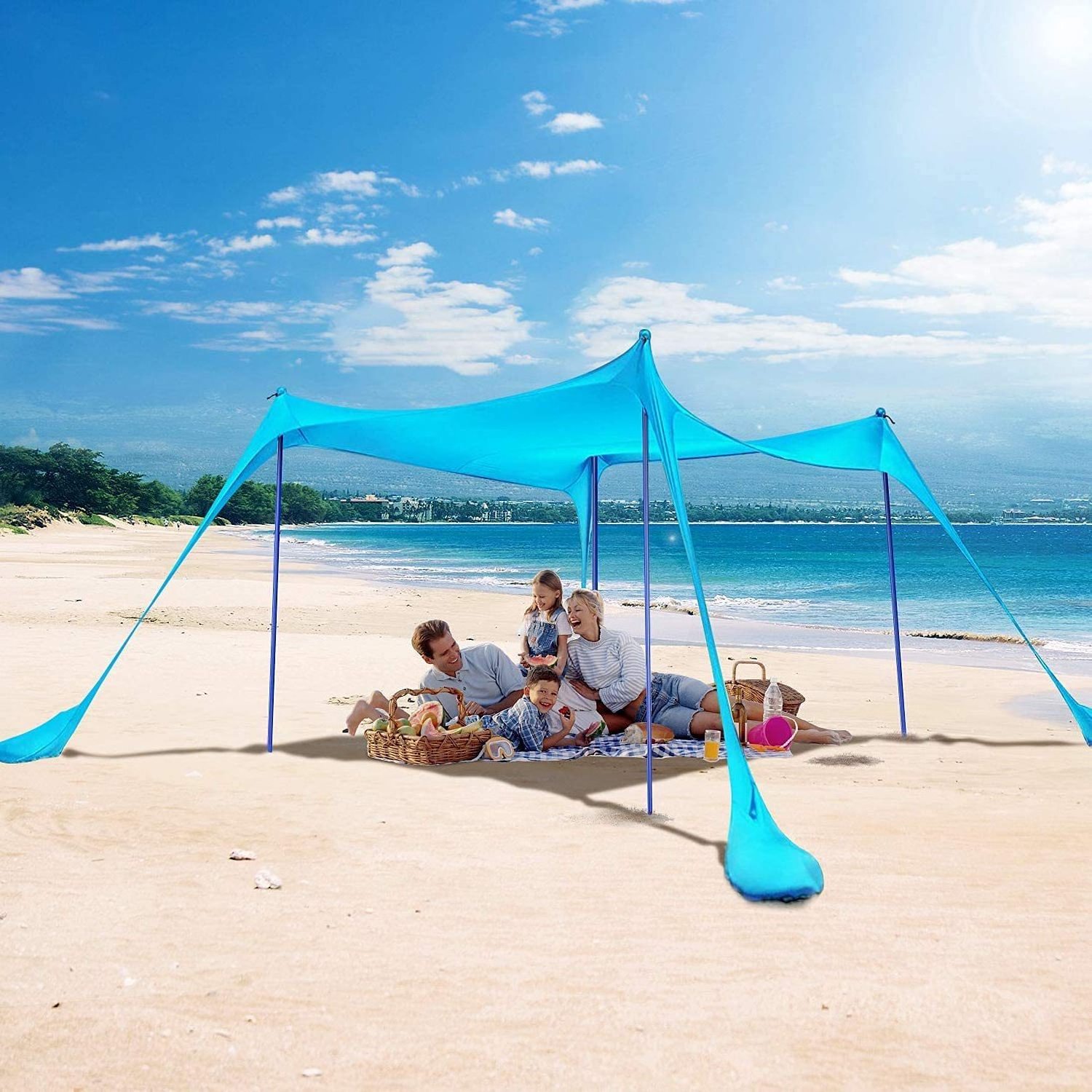 Beach Shade Canopy Tents Outdoor Camping UPF50+ Portable Lightweight Beach Shade Canopy Easy Setup Beach Tent Sun Shelter