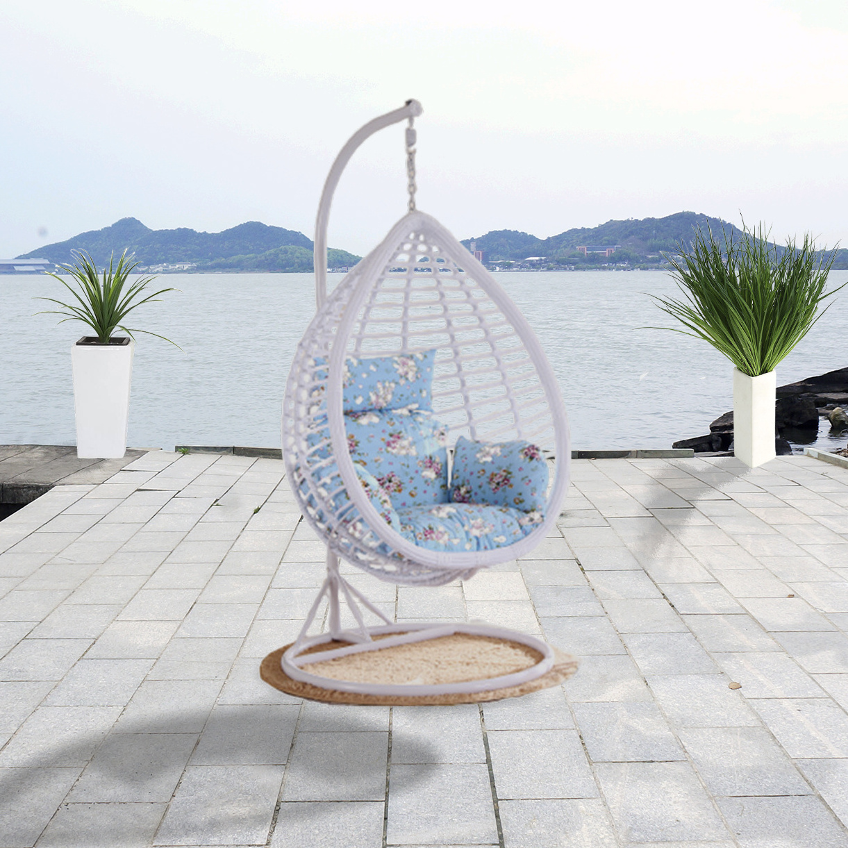 Hanging Basket Rattan Garden Chair, Hammock Nest Swing Cradle Patio Swings, Outdoor Swing Chair With Cushion and Stand