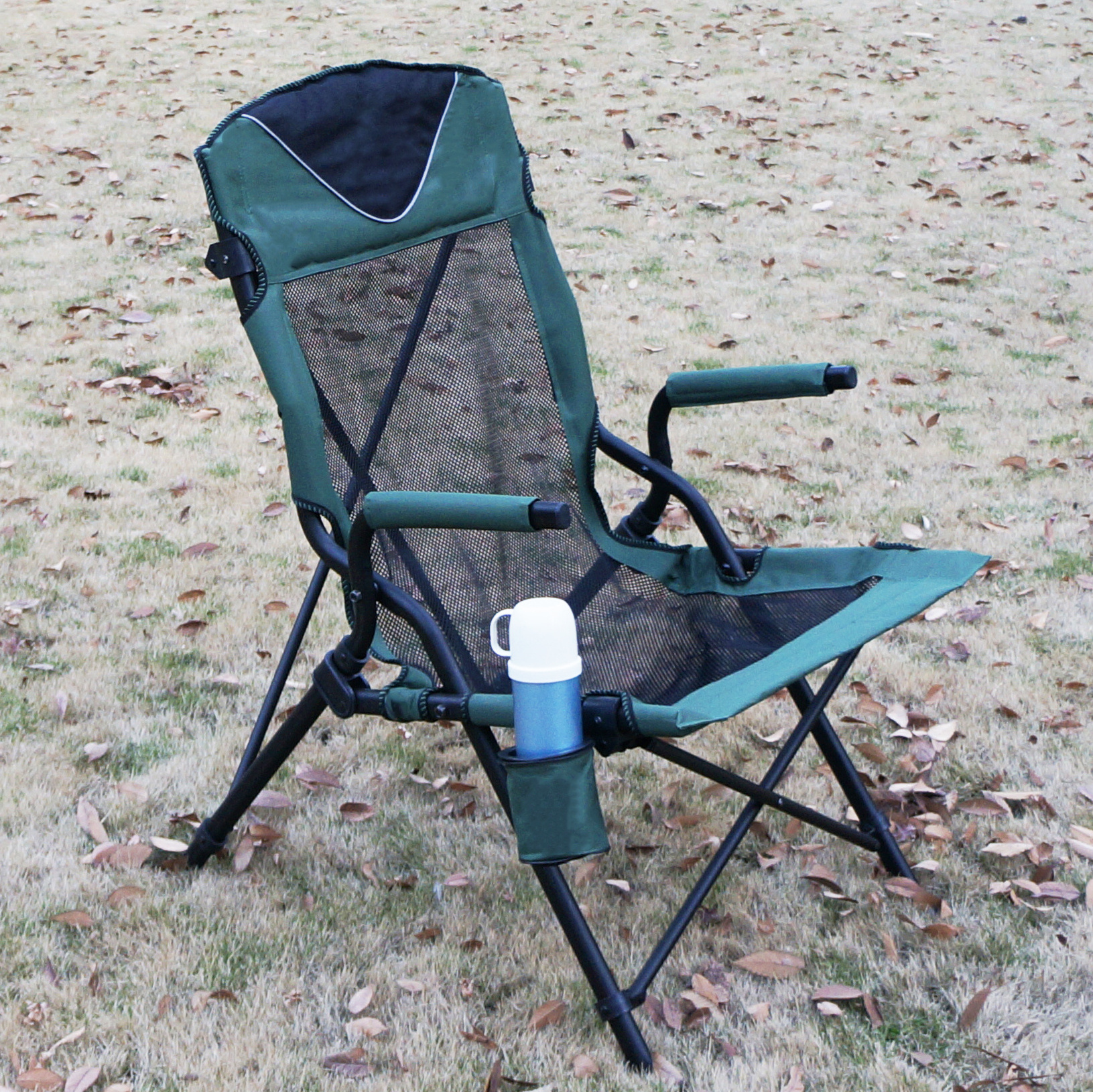 Breathable Mesh High Back Oversized Camping Chair, X-Large Folding Chair Beach With Cup Holder, Portable Camp Beach Lounge Chair