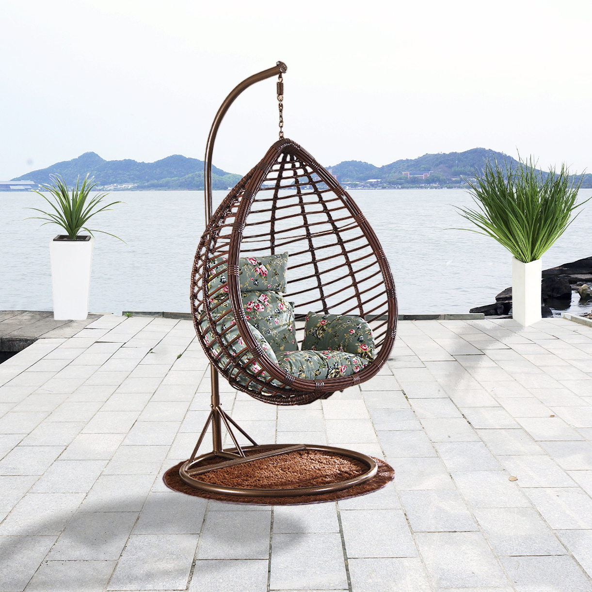 Hanging Basket Rattan Garden Chair, Hammock Nest Swing Cradle Patio Swings, Outdoor Swing Chair With Cushion and Stand