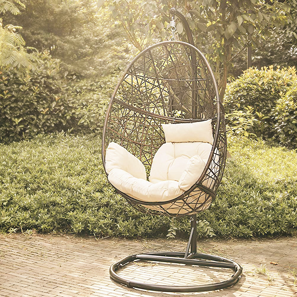 Creative Bird Nest Egg Style Outdoor Patio Wicker Hammocks Swing Chair Indoor Rattan Hanging Chair With Coution & Stand