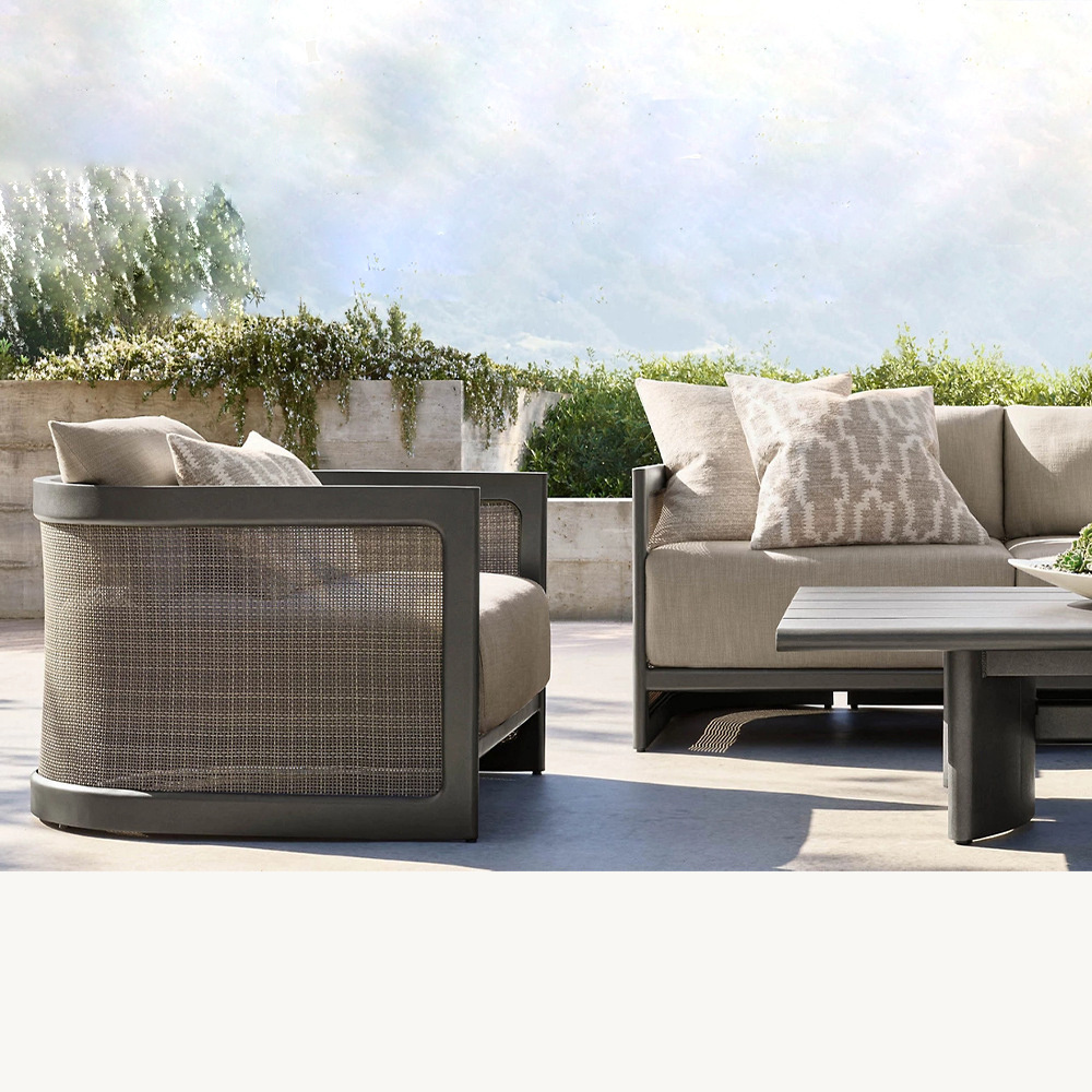 Outdoor Sofa Set Furniture Luxury Cane Panel Sofa Outdoor Garden Modern Cane Panel Back Aluminium Patio Furniture