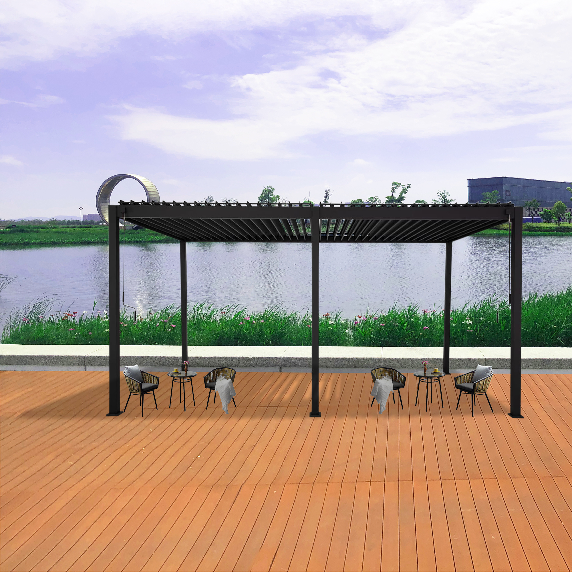 3*6m Large Aluminum Slats Louvered Wall Pergola User Manual Modern Luxury Patio Cover Aluminium Pergola/Steel Black Gazebo