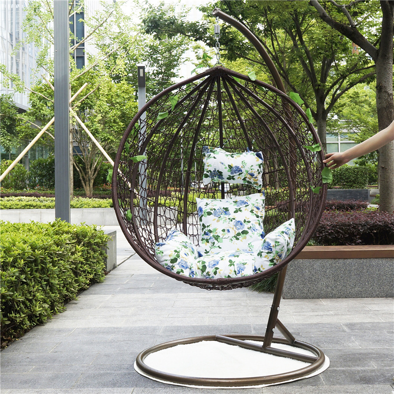 Indoor/Outdoor Wicker Tear Drop Hanging Chair Wicker Swing Chair with Cushion Garden Furniture Hammock Swing With KD C Stand