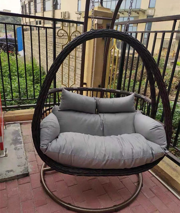 Hanging Double Swing Chair 2 Person, Large Wicker Rattan Egg Chair with Stand and Cushion for Indoor Outdoor Patio Garden