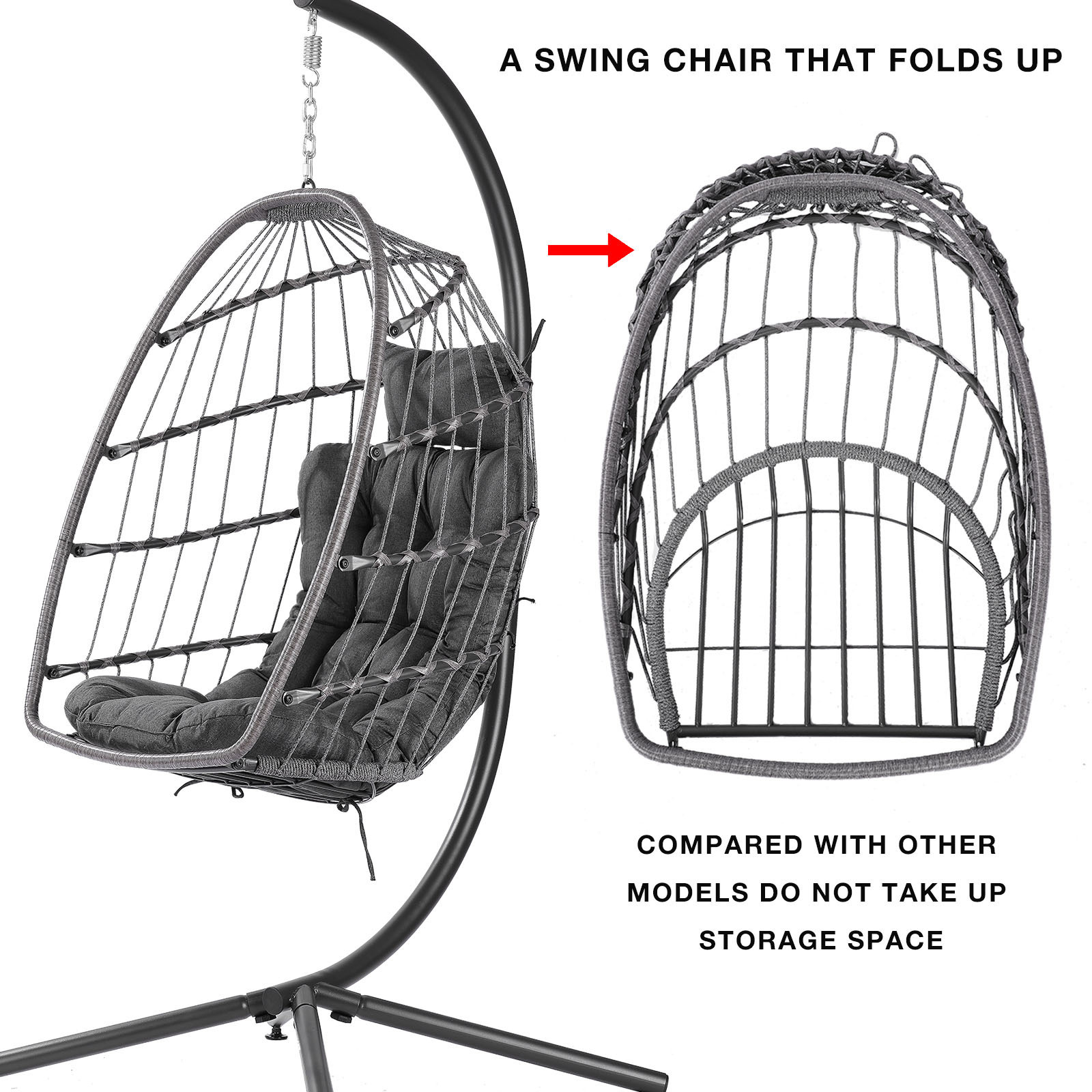 Foldable Outdoor Hanging Chair Easy to Store Folding Swing Egg Chair Foldable Egg Chair With Stand, Easy for Storage