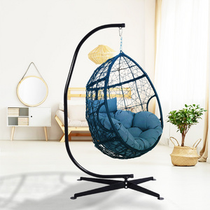 Patio Teardrop Style Swing Egg Chair, Large Rattan Wicker Outdoor Hanging Swing, Patio Swing Chair Egg For Garden/Indoor Outdoor