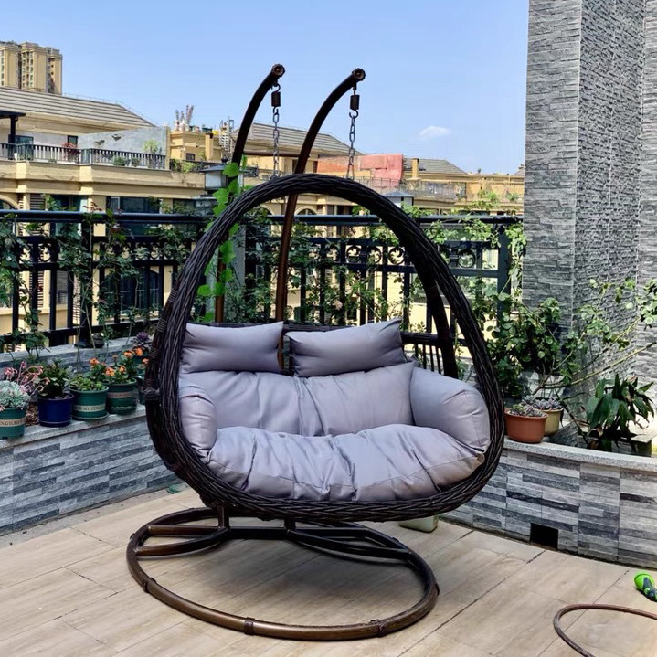 Hanging Double Swing Chair 2 Person, Large Wicker Rattan Egg Chair with Stand and Cushion for Indoor Outdoor Patio Garden