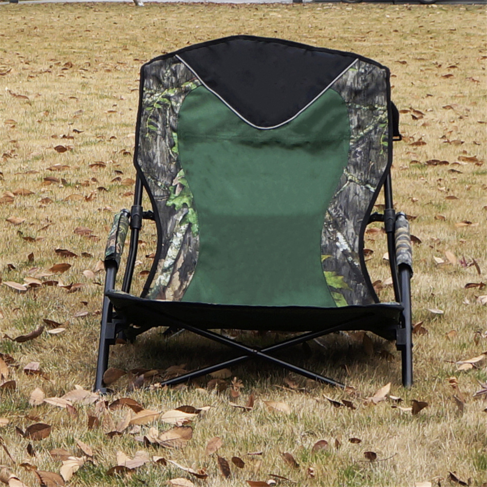 Dark Green Low beach chair camping, Low Seat Camp Recliner Beach Chair With Camouflage Patterns, Low Reclining Camping Chair