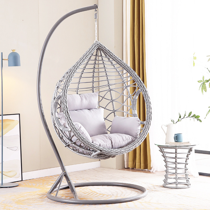 Rattan Wicker Swing Hanging Chair Creative Bird Nest Egg Style Swing Chair With Leg Rest Rack & Small Matching Table