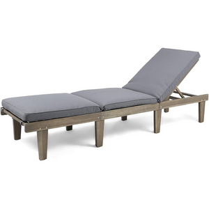 Outdoor Acacia Wood Chaise Lounge  Chair Sun Lounger with 5cm Thickness Cushion Folding, Grey Finish/Dark Grey Cushion