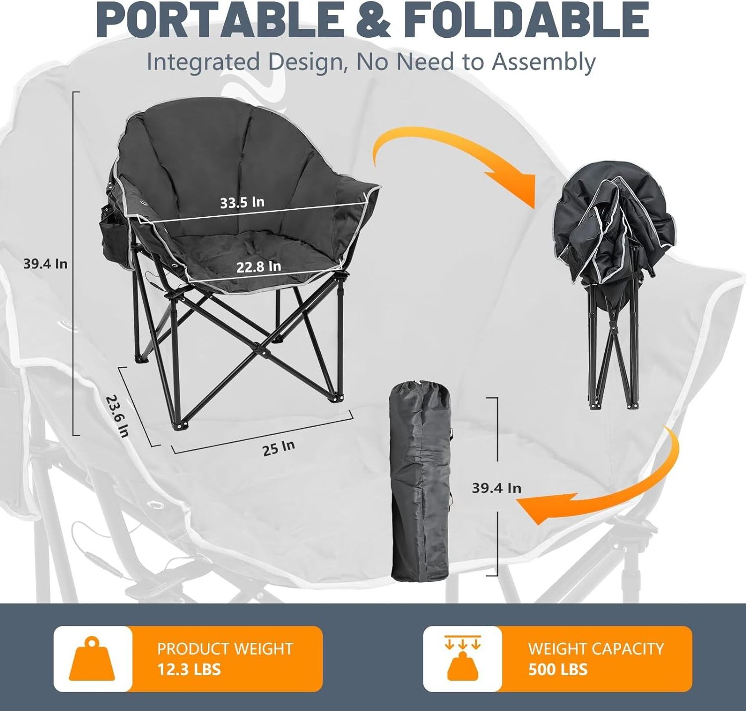 Heated Camping Chair Oversized Portable Outdoor Heated Folding Moon Chairs Padded Comfy Chair Beach for Outdoor Sports Camping