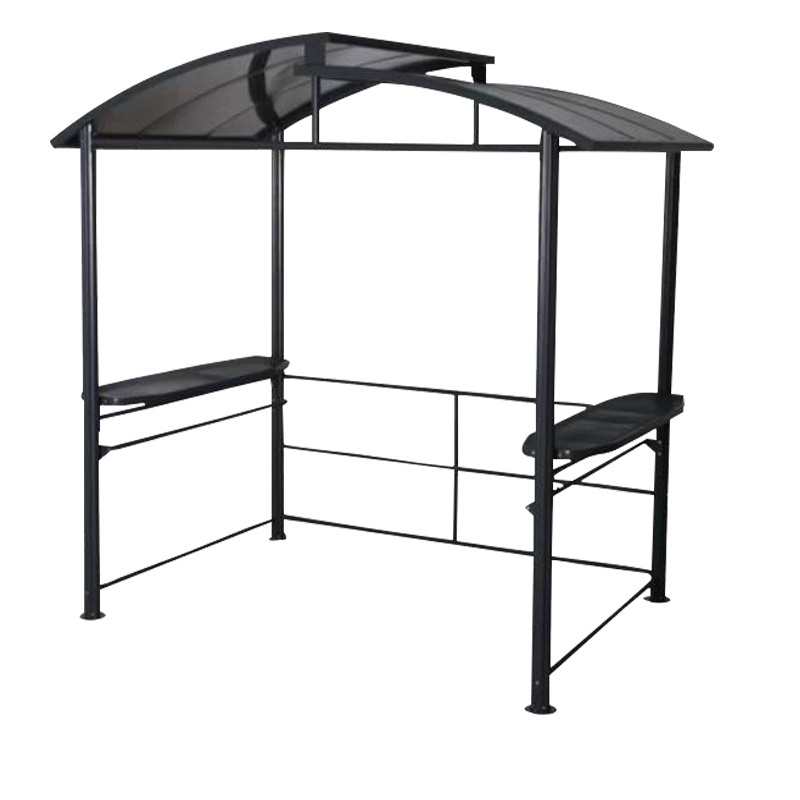 Barbecue Gazebo Steel/Aluminium BBQ Grill Gazebo Outdoor Backyard Steel Frame Double-Tier Polycarbonate Top Canopy with Shelves