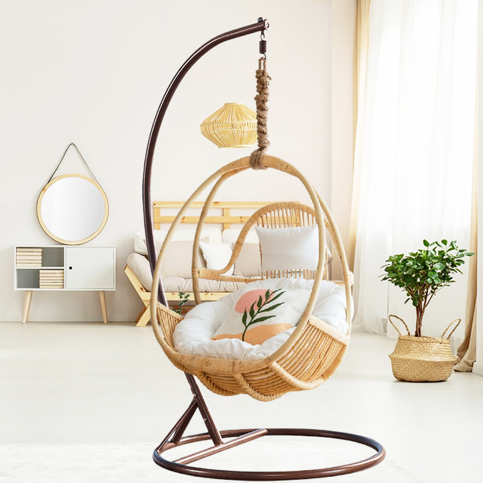 Natural Wicker Swing Chair Patio Hanging chair Rattan Chair Swing Woven Cradle For Balcony, Indoor, Courtyard