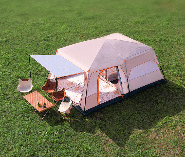 Easy to Setup Outdoor camping tents with two bedrooms and one living room, portable camping tent for large parks