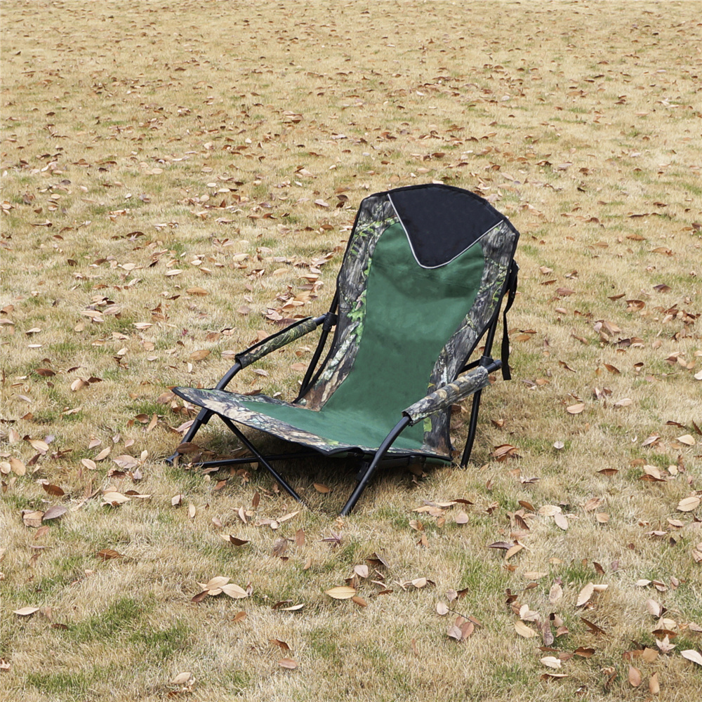 Dark Green Low beach chair camping, Low Seat Camp Recliner Beach Chair With Camouflage Patterns, Low Reclining Camping Chair