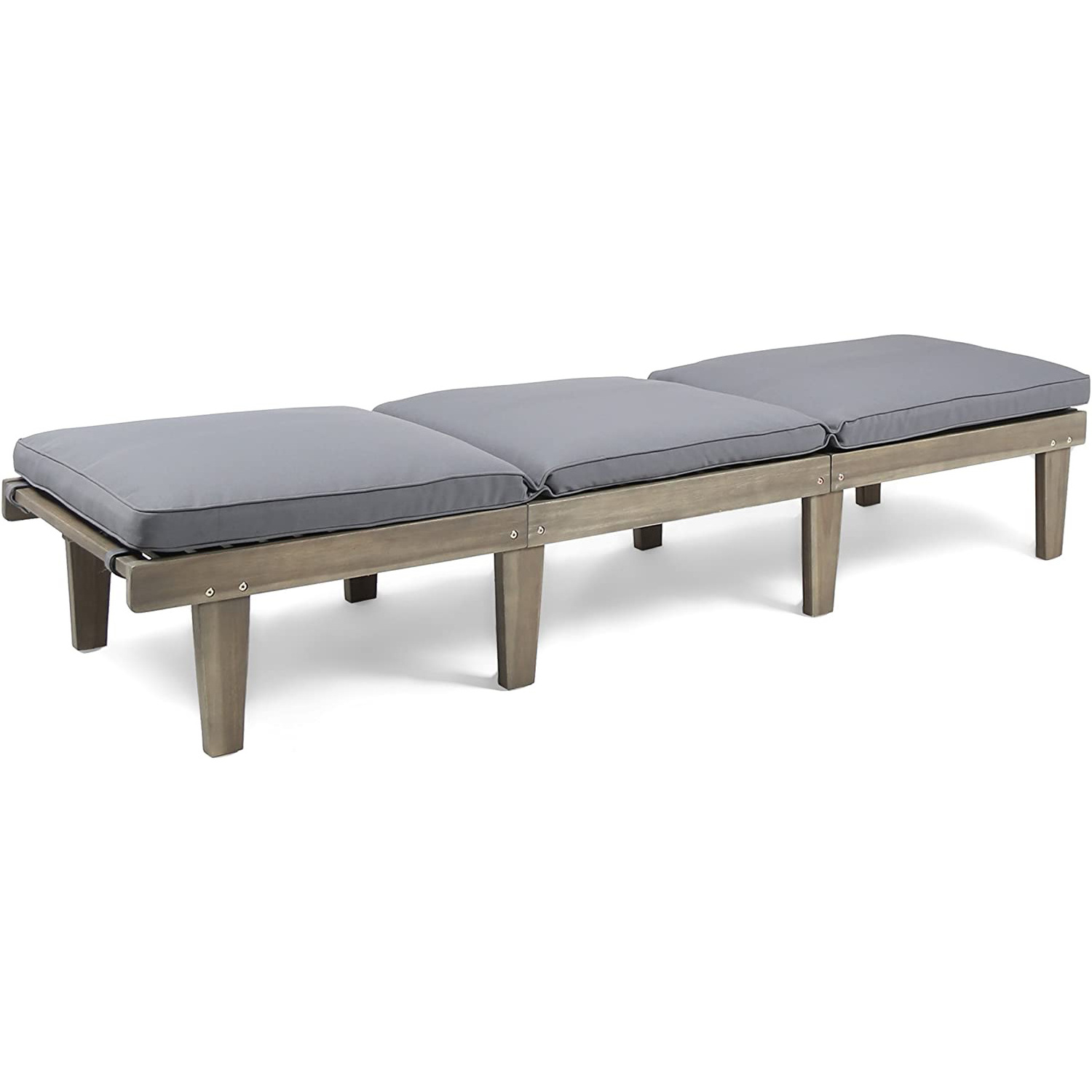 Outdoor Acacia Wood Chaise Lounge  Chair Sun Lounger with 5cm Thickness Cushion Folding, Grey Finish/Dark Grey Cushion