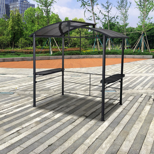 Barbecue Gazebo Steel/Aluminium BBQ Grill Gazebo Outdoor Backyard Steel Frame Double-Tier Polycarbonate Top Canopy with Shelves