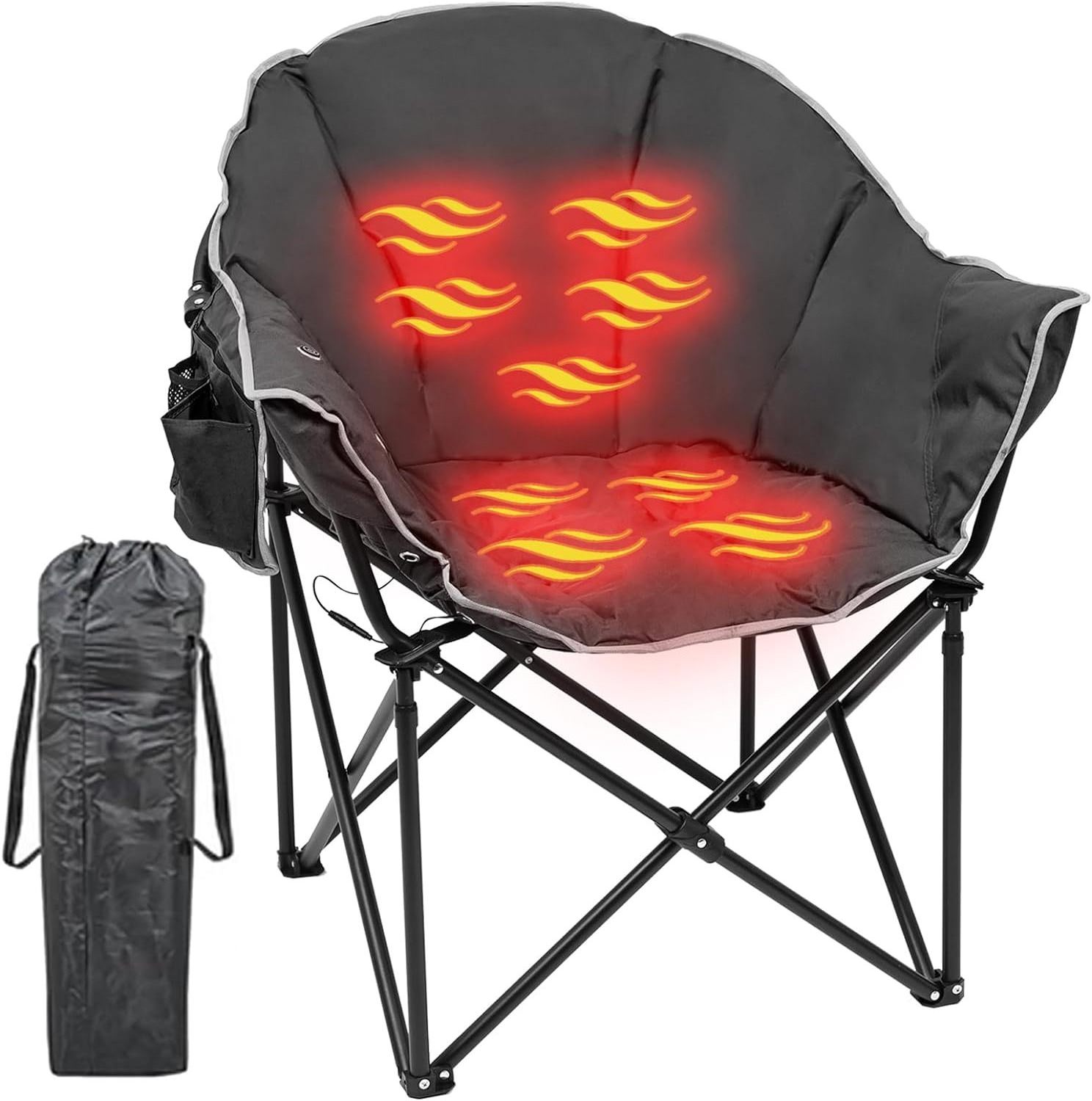 Heated Camping Chair Oversized Portable Outdoor Heated Folding Moon Chairs Padded Comfy Chair Beach for Outdoor Sports Camping