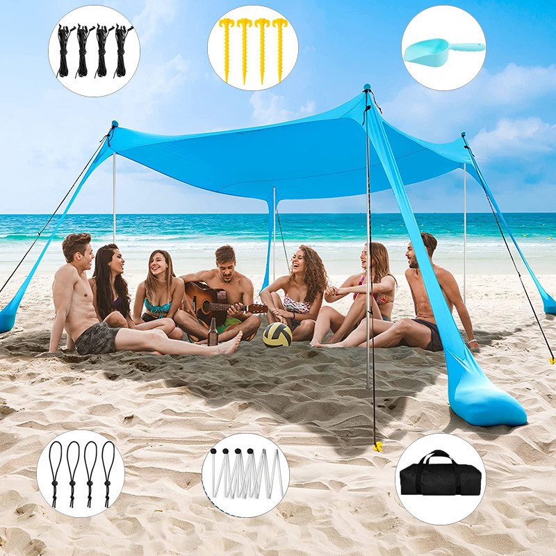 Beach Shade Canopy Tents Outdoor Camping UPF50+ Portable Lightweight Beach Shade Canopy Easy Setup Beach Tent Sun Shelter