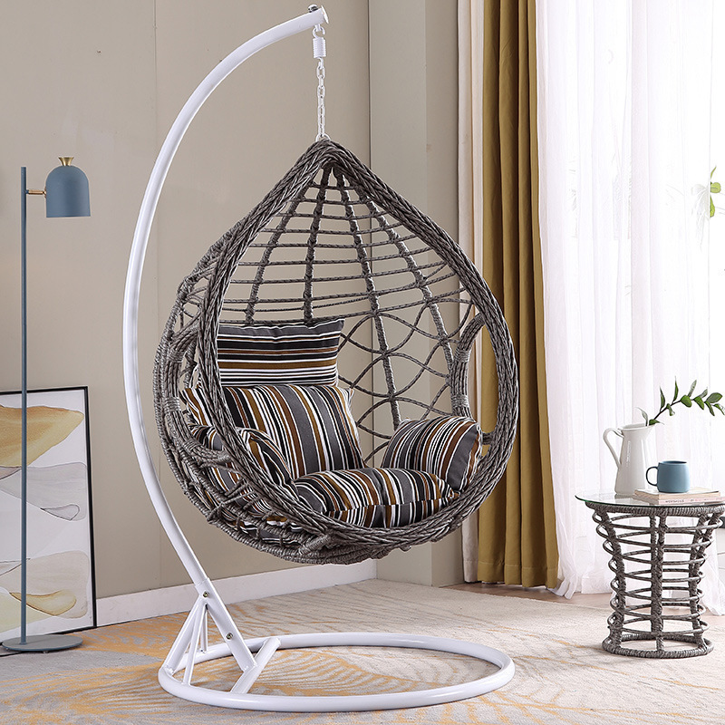 Rattan Wicker Swing Hanging Chair Creative Bird Nest Egg Style Swing Chair With Leg Rest Rack & Small Matching Table