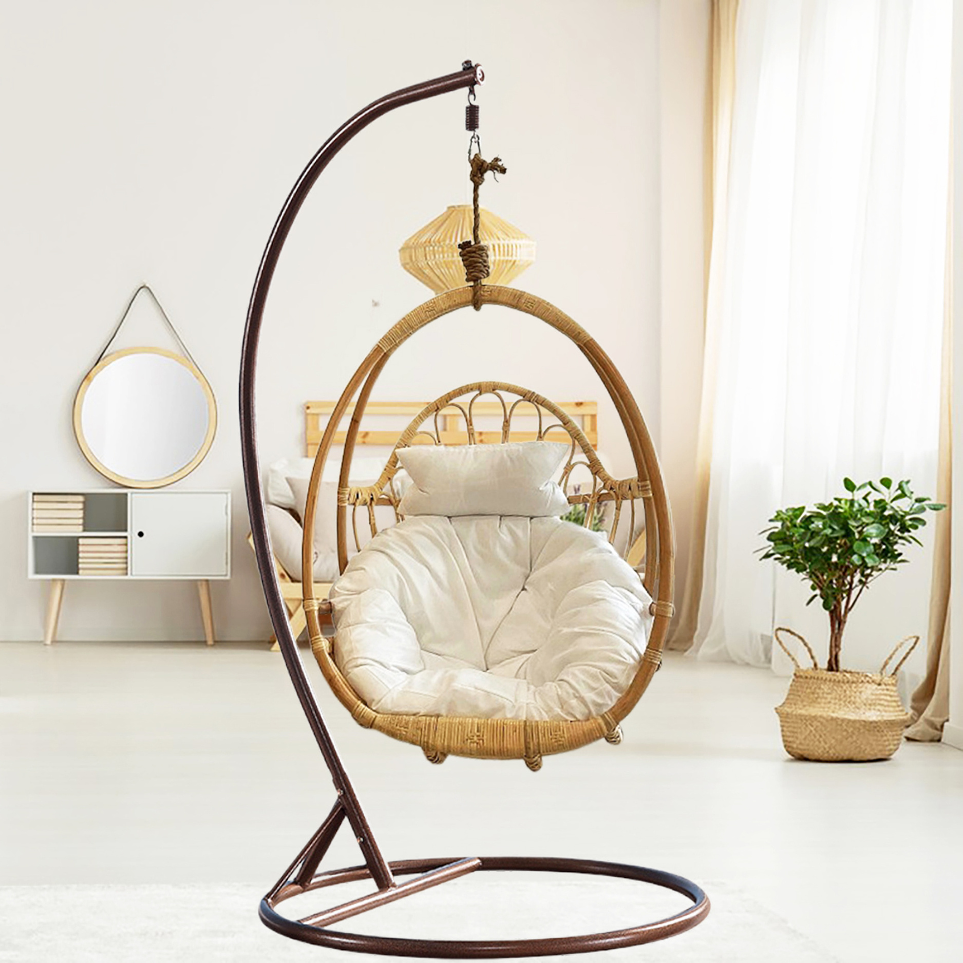 Natural Wicker Swing Chair Patio Hanging chair Rattan Chair Swing Woven Cradle For Balcony, Indoor, Courtyard