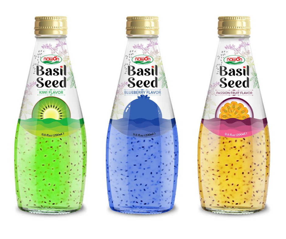 Wholesale Kiwi Flavor Basil Seed Drink with ISO Certificate 290ml Free Sample  HALAL EU Organic