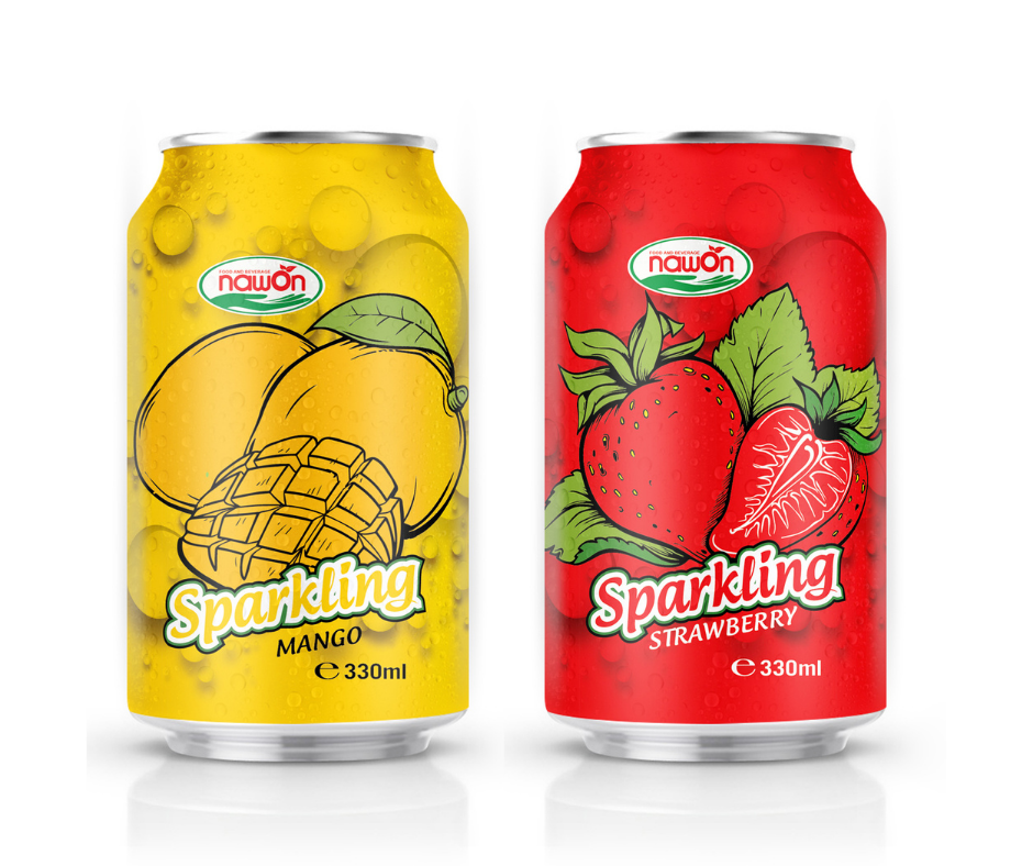 OEM 330ml Sparkling Juice Drink Mango Flavor Soft Drink Beverage HALAL ISO Manufacturer Carbonated Drinks Can (tinned) Packaging