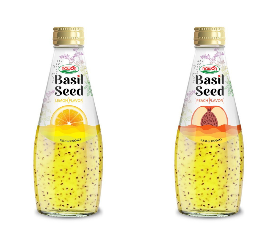 BRCGS 290ml Natural Basil Seed Glass Bottle No Sugar Added Wholesale Aloe Vera Basil Seed Drink Manufacturer