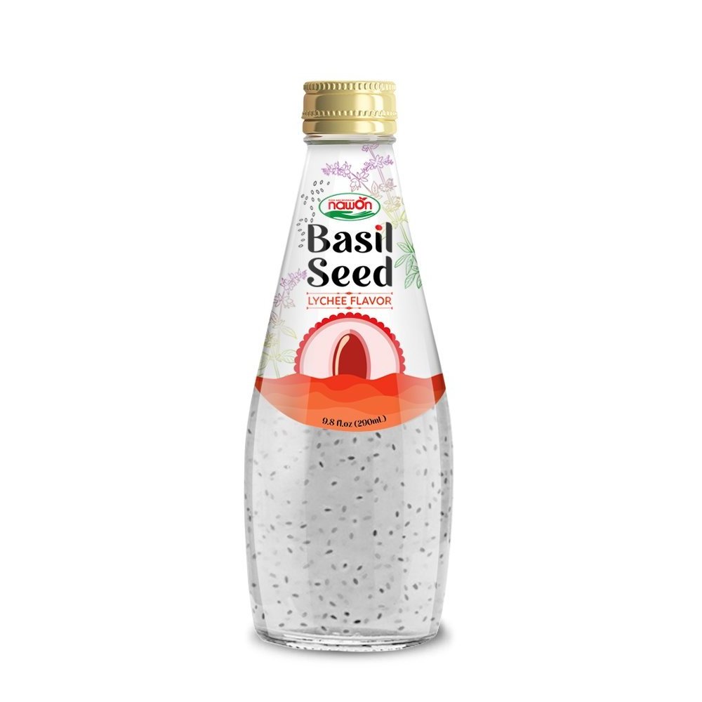 BRCGS 290ml Natural Basil Seed Glass Bottle No Sugar Added Wholesale Aloe Vera Basil Seed Drink Manufacturer