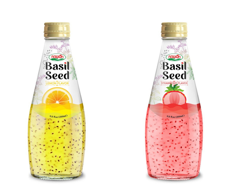 BRCGS 290ml Natural Basil Seed Glass Bottle No Sugar Added Wholesale Aloe Vera Basil Seed Drink Manufacturer