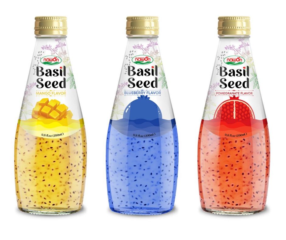 Wholesale Kiwi Flavor Basil Seed Drink with ISO Certificate 290ml Free Sample  HALAL EU Organic