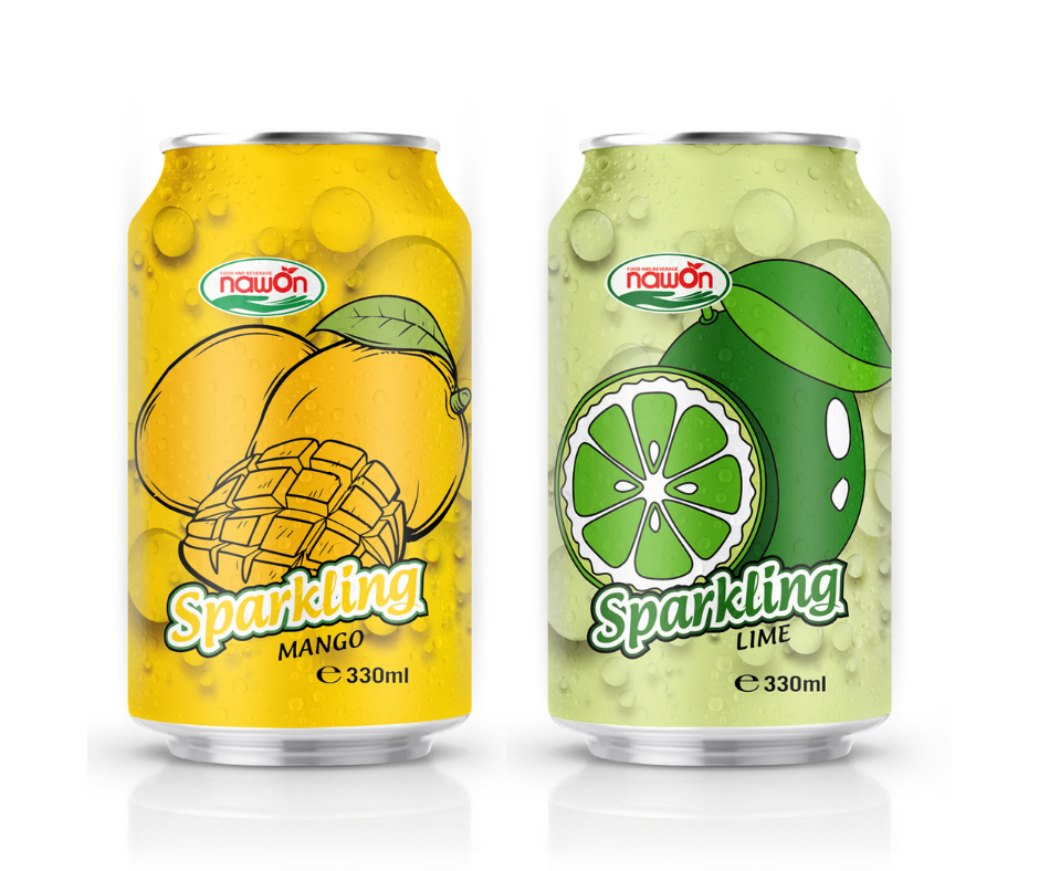 OEM 330ml Sparkling Juice Drink Mango Flavor Soft Drink Beverage HALAL ISO Manufacturer Carbonated Drinks Can (tinned) Packaging