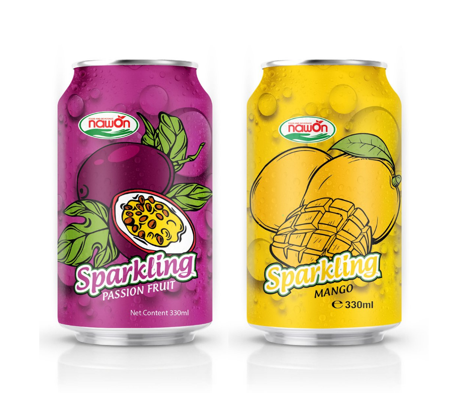 OEM 330ml Sparkling Juice Drink Mango Flavor Soft Drink Beverage HALAL ISO Manufacturer Carbonated Drinks Can (tinned) Packaging