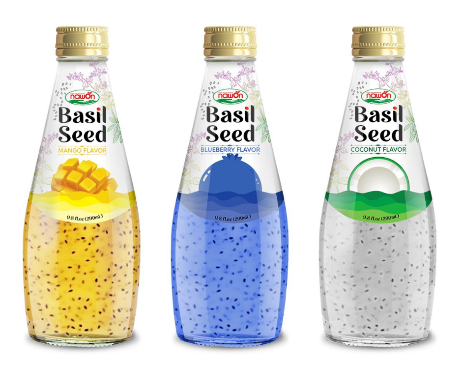 Wholesale Kiwi Flavor Basil Seed Drink with ISO Certificate 290ml Free Sample  HALAL EU Organic