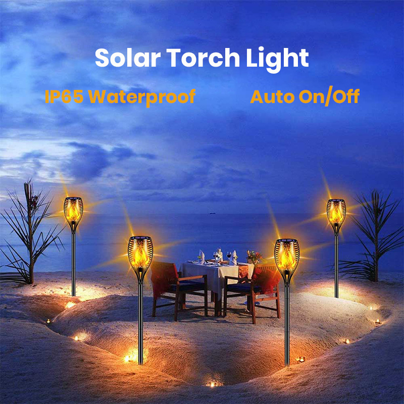 Solar Torch Flame Lamp Waterproof Flickering LED Solar Torch Light for Garden Outdoor Beach Wedding Party Use