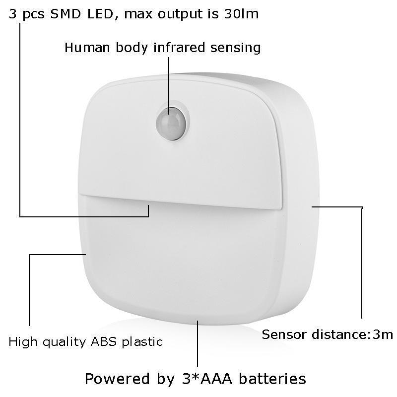 Motion Sensor Light Smart Mini Warm White Dusk to Dawn LED Nightlight with Sticker Battery Powered for Bedroom Bathroom Stairs