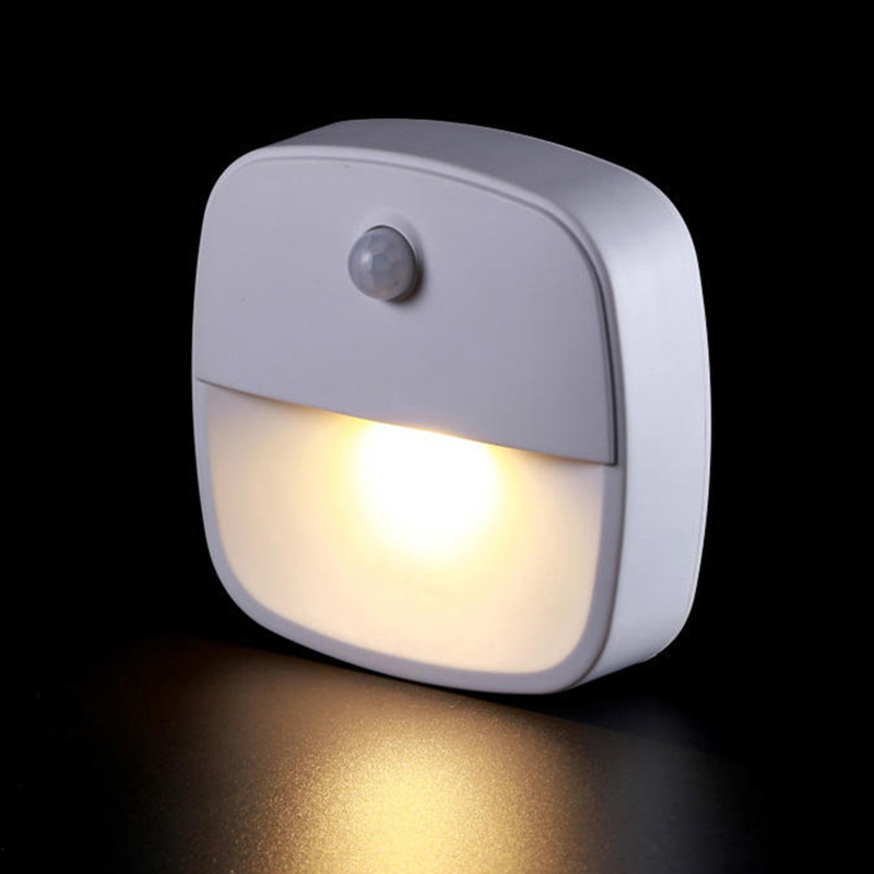 Motion Sensor Light Smart Mini Warm White Dusk to Dawn LED Nightlight with Sticker Battery Powered for Bedroom Bathroom Stairs