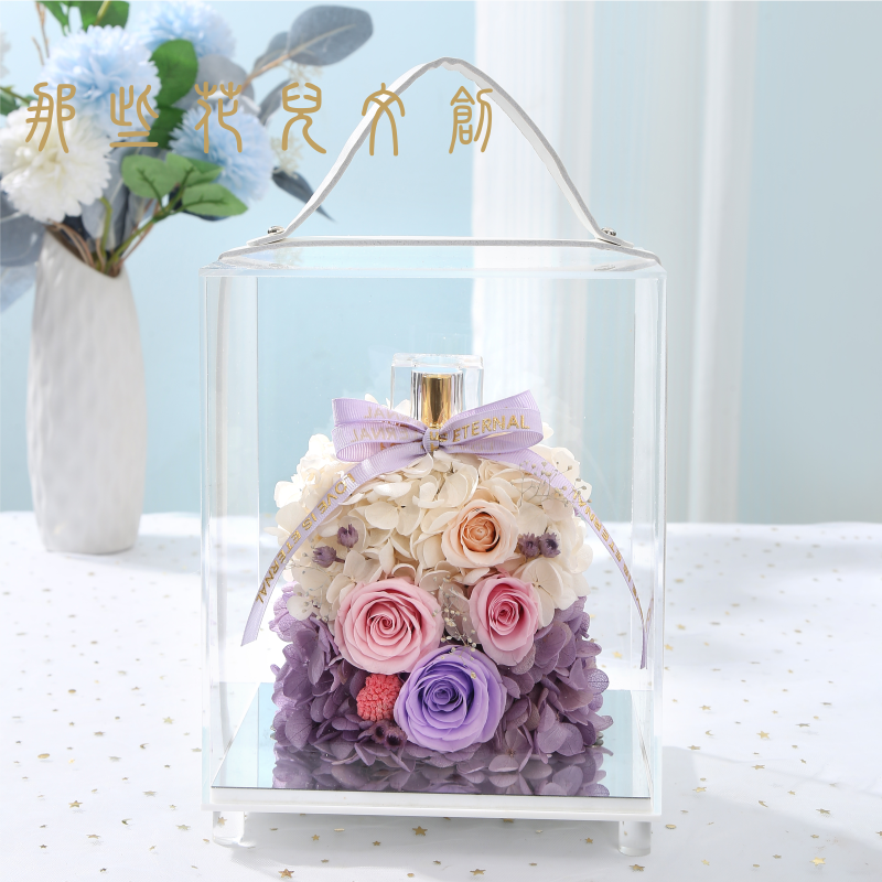 2023 New Product Eternal Preserved Rose/Austin/Hydrangea In Perfume Bottle Shape Flower Gift Box