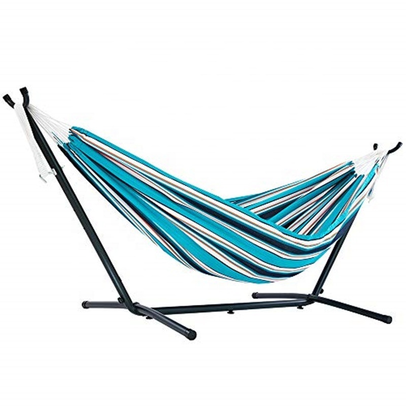 Portable 2 Person Brazilian-Style Cotton Hammock with Carrying Bag and Space-Saving Steel Stand