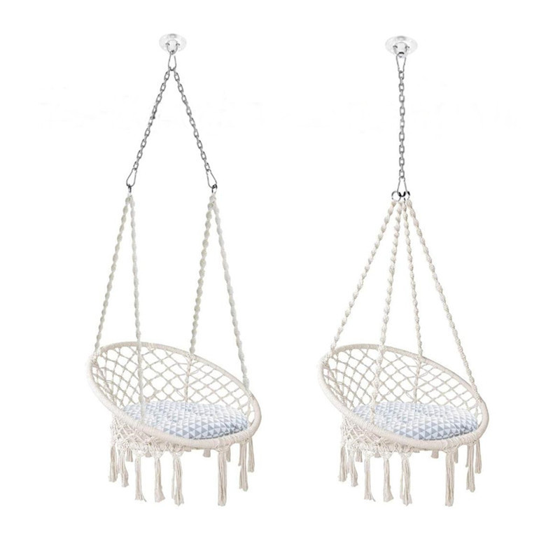 Round Bohemian Ceiling Swing Chair , Netting Hanging Hammock Chair Indoor For Bedroom macrame swing chair