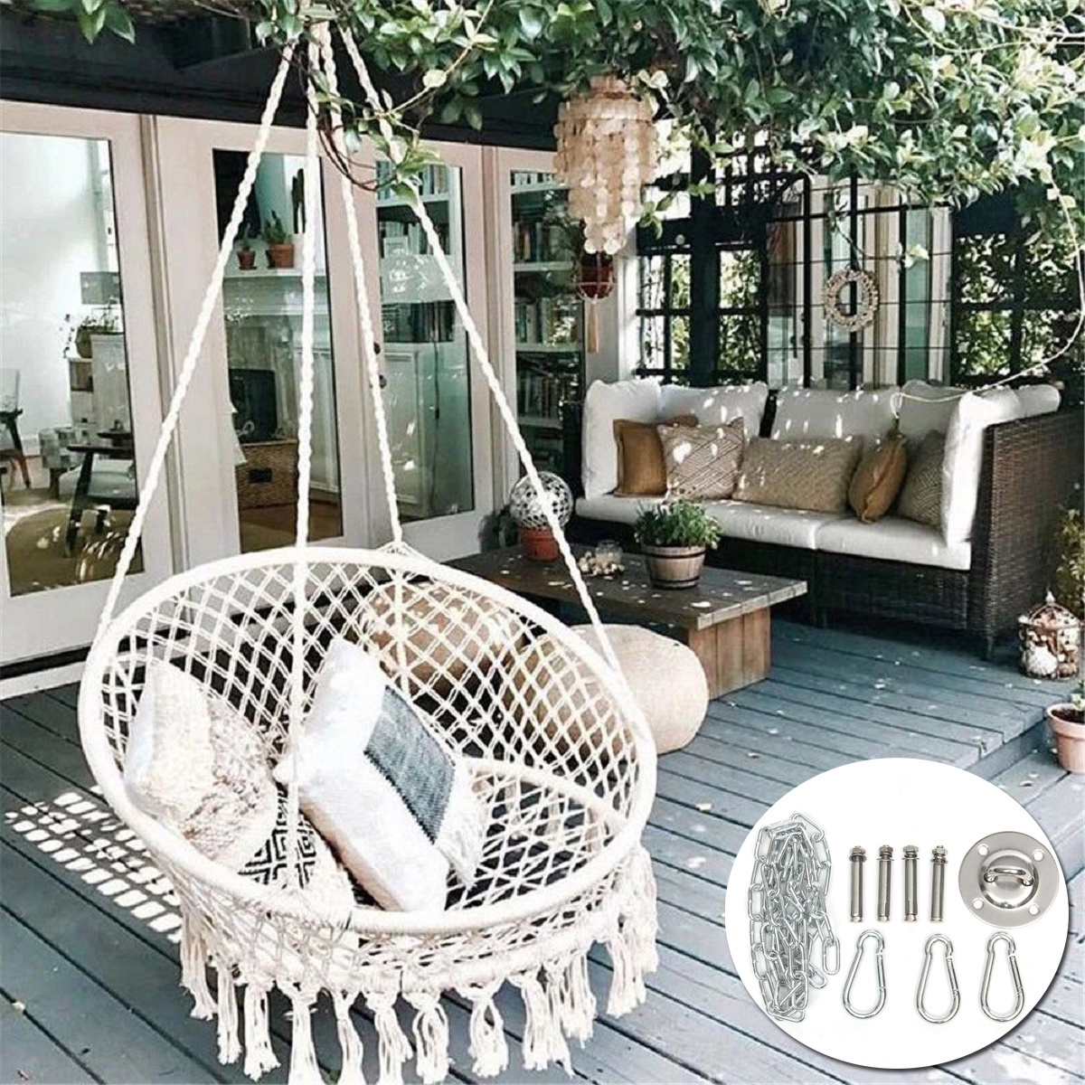 High quality Cotton Rope Macrame swing chair Round Big Hamock Hanging Seat Dormitory Hammock