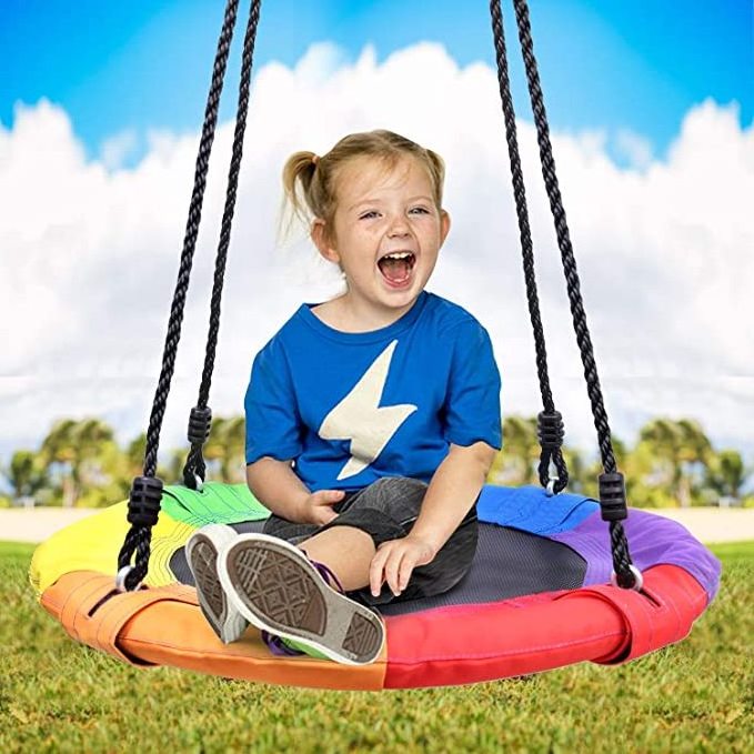 100cm rainbow dish swing children's waterproof swing seat with 2 tree hanging belts saucer swing chair