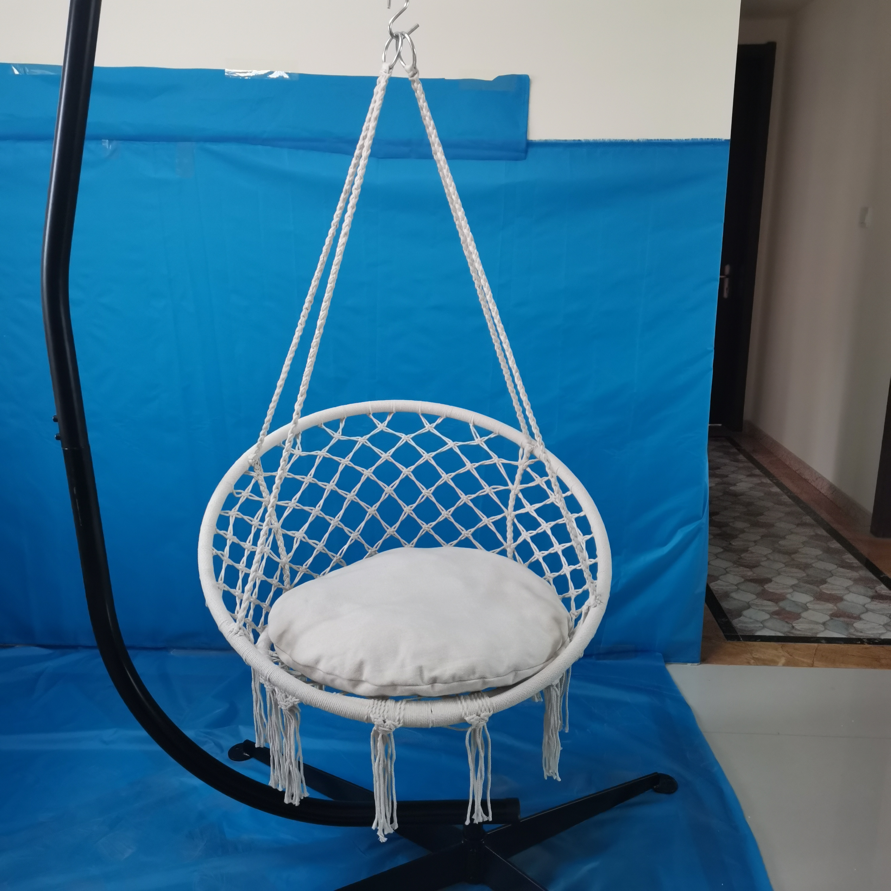 Macrame Swing Cotton Rope Hammock Chair Hanging Indoor Macrame Swing Chair Cushion