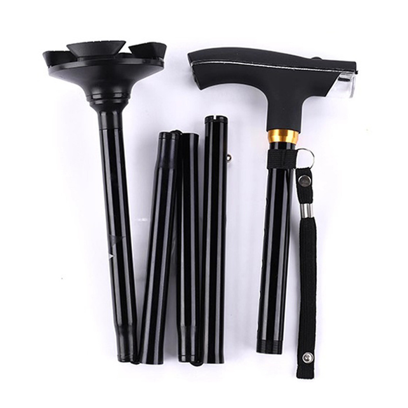 5-section folding Aluminum Adjustable  rotatable tip walking cane stick for elderly