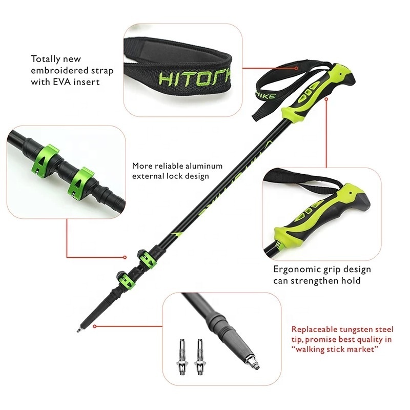 Trekking Pole 7075 aluminum outer lock 3 sections shrink climbing stick outdoor climbing sticks Hiking cane walking stick