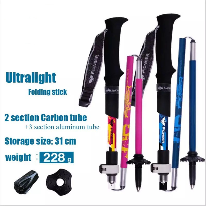 Folding 230g Ultralight Quick Lock Trekking Poles Carbon Fiber Walking Stick Climbing Stick