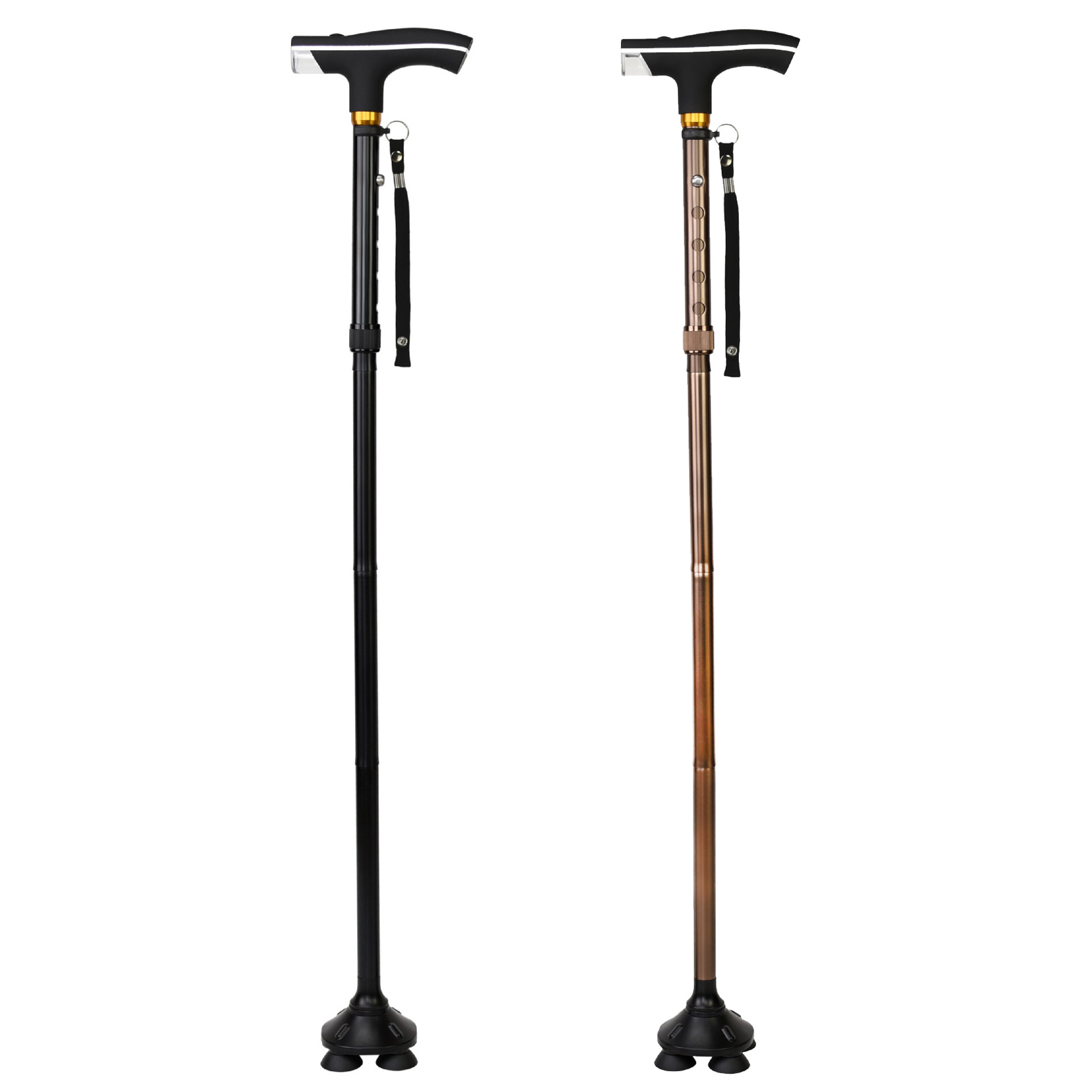 5-section folding Aluminum Adjustable  rotatable tip walking cane stick for elderly