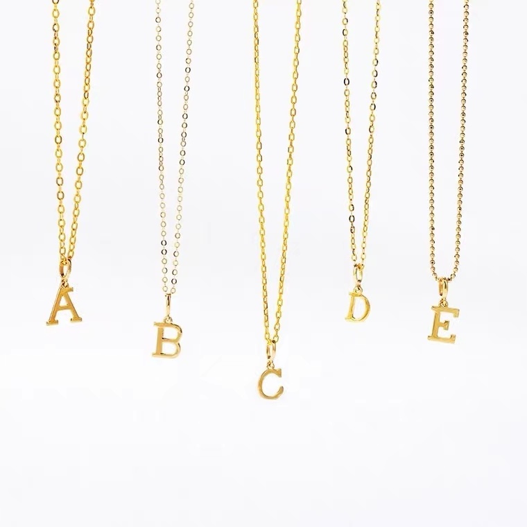 Pure 18K Gold Tiny Initial Necklace Fine Minimalist Jewelry Au750 Dainty Letter Necklace for Children Kids