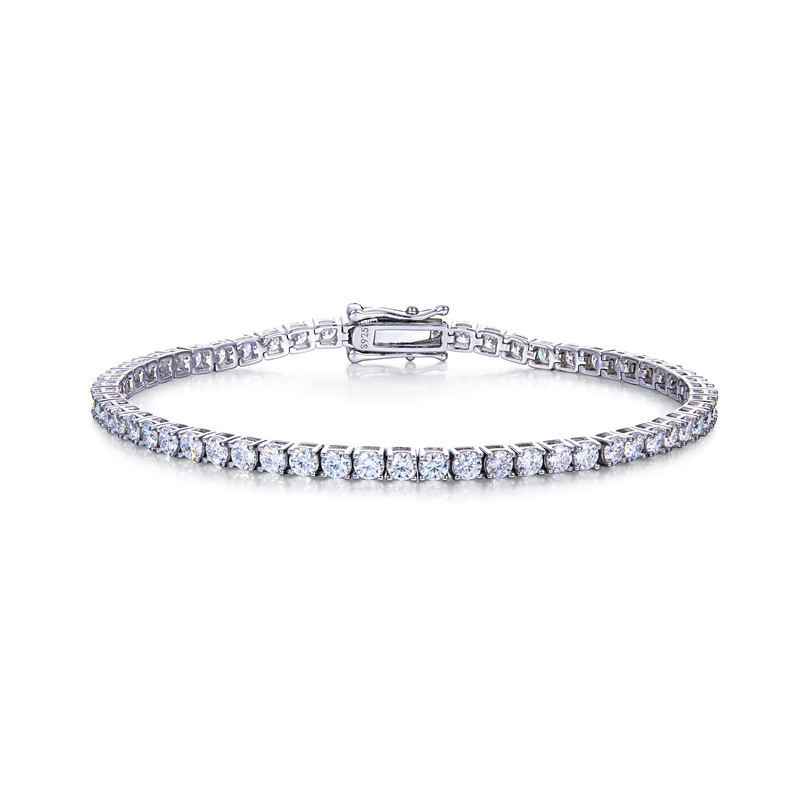 White Diamond Prong Set Tennis Bracelet Sterling Silver 925 Plated with Platinum 950 White Gold